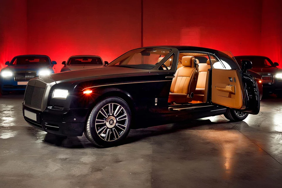 Luxury car open doors red studio