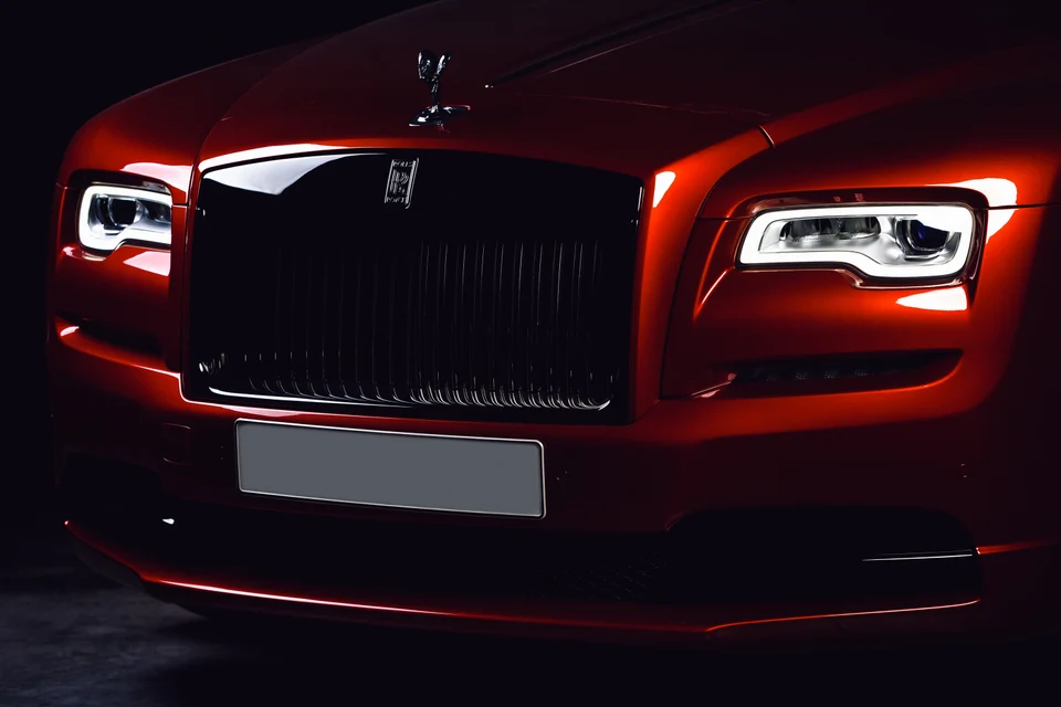 Red luxury car front headlights