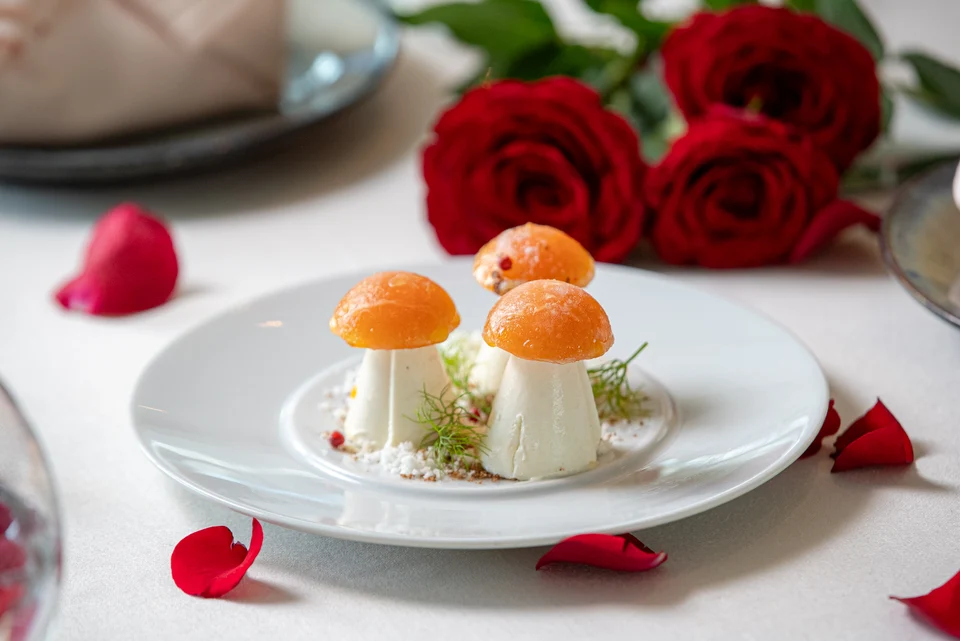 Mushroom shaped desserts rose petals