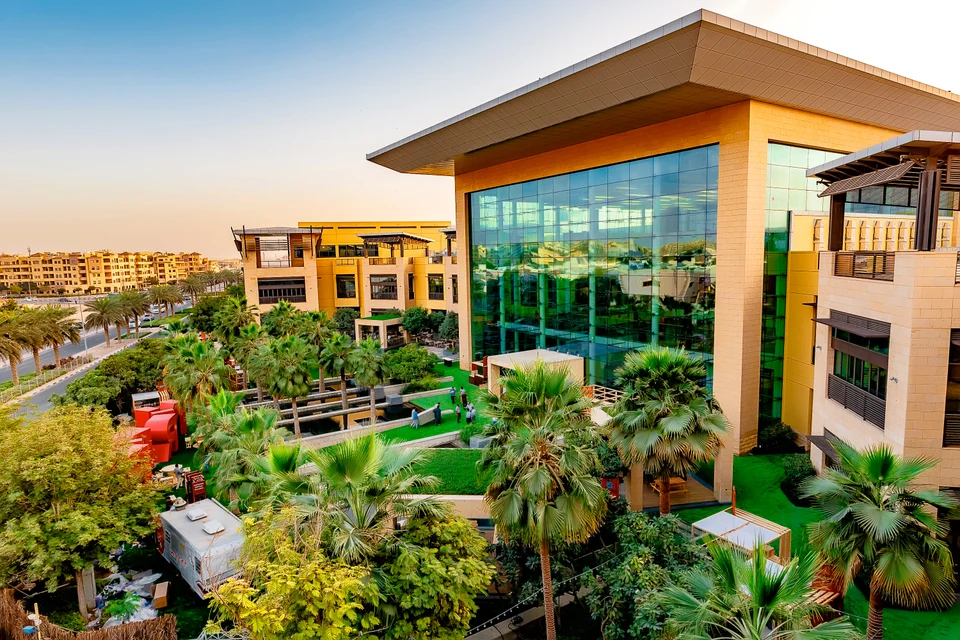 Resort building landscaped gardens