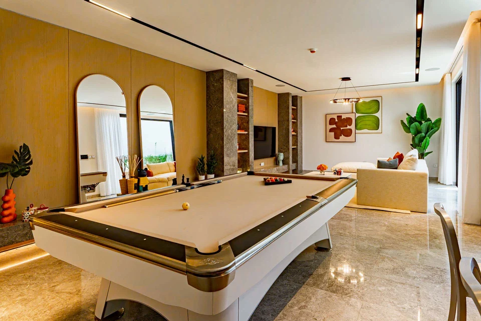 Billiards room arched mirrors