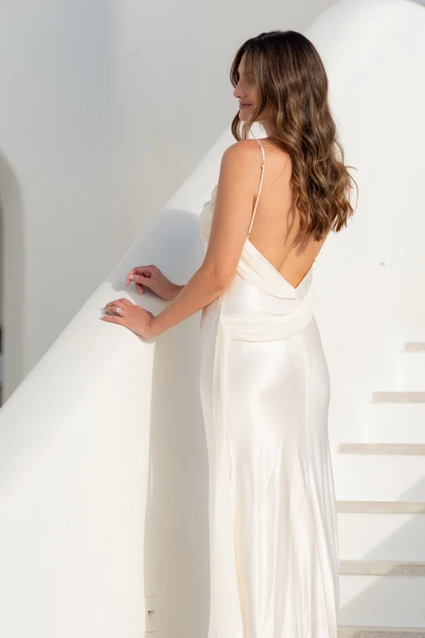 Bridal white staircase portrait
